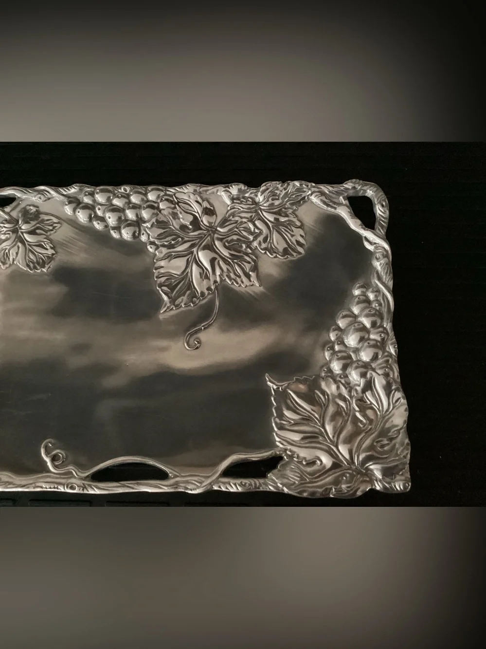 Vintage Arthur Court Grape Vine Aluminum Metal Serving Tray 19” X 8” - IEC